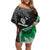 Personalised New Zealand Darts Off Shoulder Short Dress Koru Tribal Tattoo and Silver Fern Maori Pattern Green Color