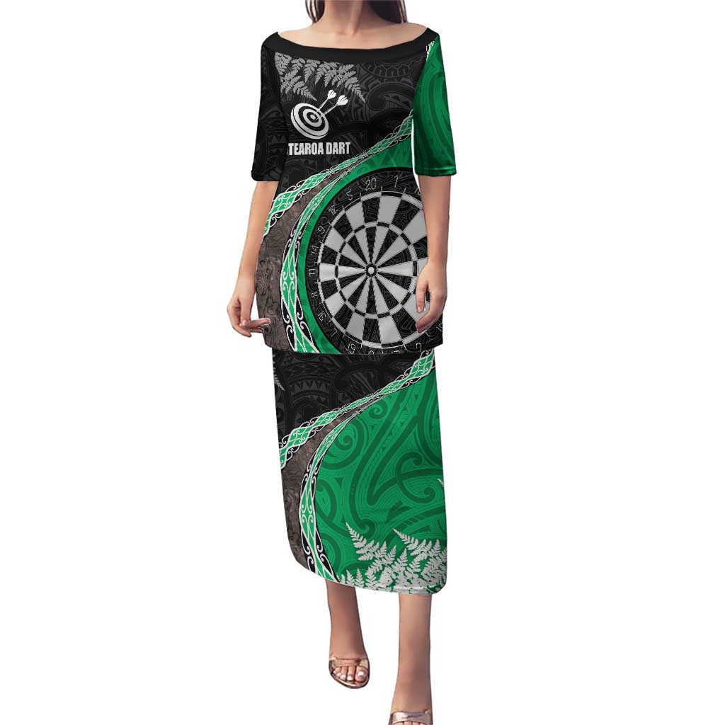 Personalised New Zealand Darts Puletasi Koru Tribal Tattoo and Silver Fern Maori Pattern Green Color