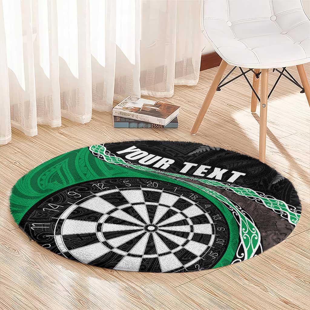 Personalised New Zealand Darts Round Carpet Koru Tribal Tattoo and Silver Fern Maori Pattern Green Color
