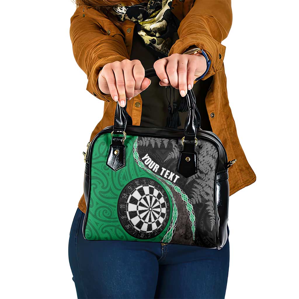 Personalised New Zealand Darts Shoulder Handbag Koru Tribal Tattoo and Silver Fern Maori Pattern Green Color