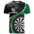 Personalised New Zealand Darts T Shirt Koru Tribal Tattoo and Silver Fern Maori Pattern Green Color