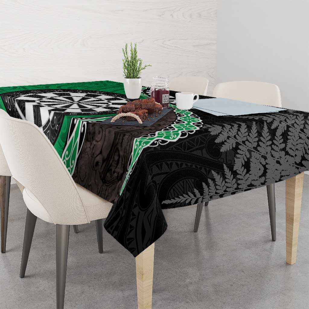 Personalised New Zealand Darts Tablecloth Koru Tribal Tattoo and Silver Fern Maori Pattern Green Color LT03 - Polynesian Pride