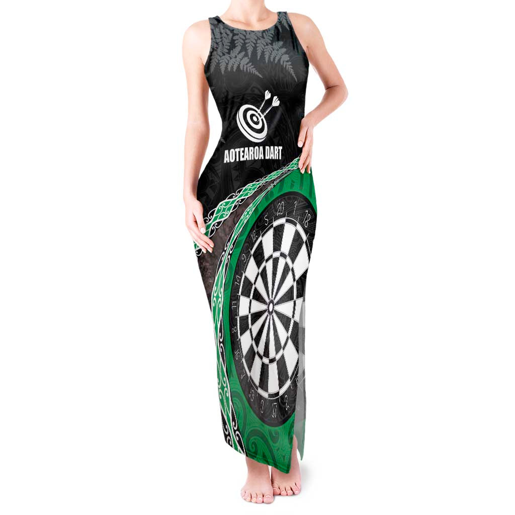 Personalised New Zealand Darts Tank Maxi Dress Koru Tribal Tattoo and Silver Fern Maori Pattern Green Color