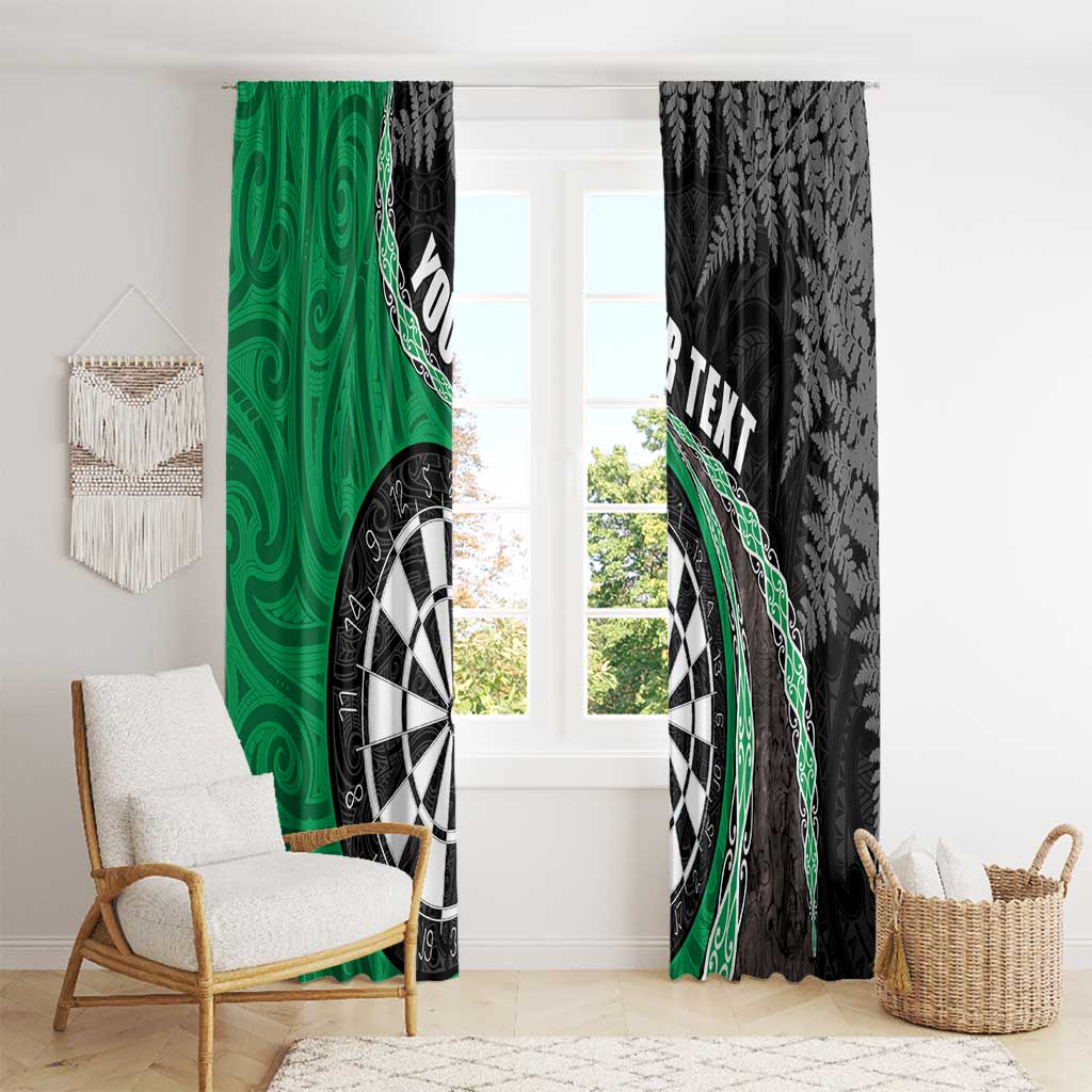Personalised New Zealand Darts Window Curtain Koru Tribal Tattoo and Silver Fern Maori Pattern Green Color