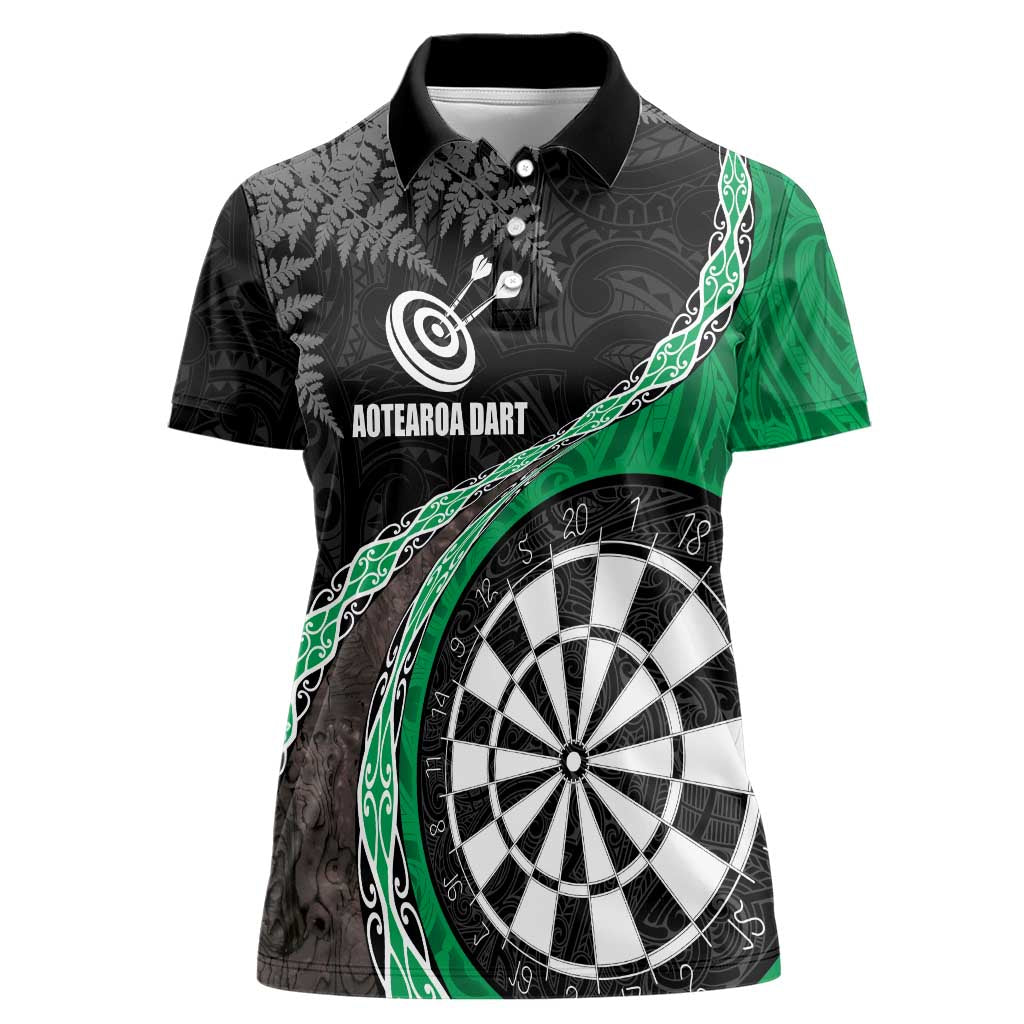 Personalised New Zealand Darts Women Polo Shirt Koru Tribal Tattoo and Silver Fern Maori Pattern Green Color