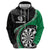 Personalised New Zealand Darts Zip Hoodie Koru Tribal Tattoo and Silver Fern Maori Pattern Green Color