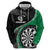 Personalised New Zealand Darts Zip Hoodie Koru Tribal Tattoo and Silver Fern Maori Pattern Green Color