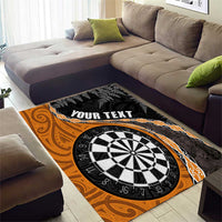 Personalised New Zealand Darts Area Rug Koru Tribal Tattoo and Silver Fern Maori Pattern Orange Color