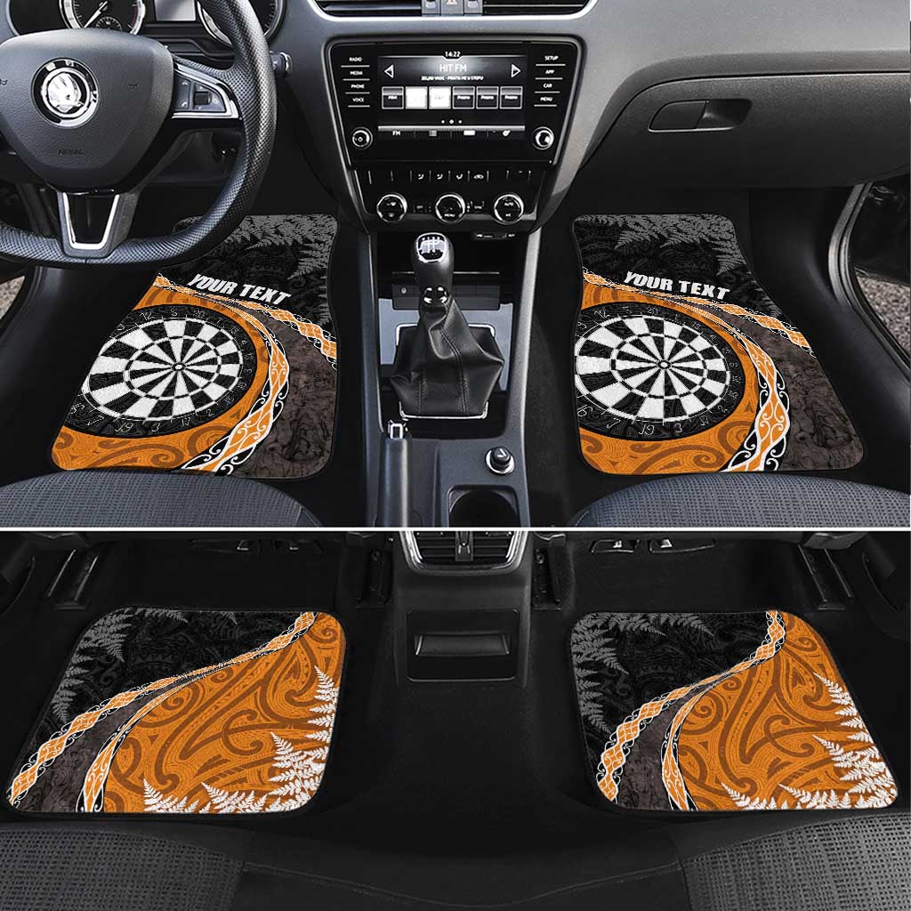 Personalised New Zealand Darts Car Mats Koru Tribal Tattoo and Silver Fern Maori Pattern Orange Color LT03 Set 4pcs Orange - Polynesian Pride