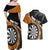 Personalised New Zealand Darts Couples Matching Off Shoulder Maxi Dress and Hawaiian Shirt Koru Tribal Tattoo and Silver Fern Maori Pattern Orange Color