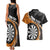 Personalised New Zealand Darts Couples Matching Tank Maxi Dress and Hawaiian Shirt Koru Tribal Tattoo and Silver Fern Maori Pattern Orange Color