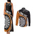 Personalised New Zealand Darts Couples Matching Tank Maxi Dress and Long Sleeve Button Shirt Koru Tribal Tattoo and Silver Fern Maori Pattern Orange Color