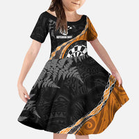 Personalised New Zealand Darts Family Matching Mermaid Dress and Hawaiian Shirt Koru Tribal Tattoo and Silver Fern Maori Pattern Orange Color