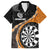 Personalised New Zealand Darts Family Matching Off The Shoulder Long Sleeve Dress and Hawaiian Shirt Koru Tribal Tattoo and Silver Fern Maori Pattern Orange Color