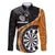 Personalised New Zealand Darts Family Matching Off The Shoulder Long Sleeve Dress and Hawaiian Shirt Koru Tribal Tattoo and Silver Fern Maori Pattern Orange Color