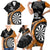 Personalised New Zealand Darts Family Matching Short Sleeve Bodycon Dress and Hawaiian Shirt Koru Tribal Tattoo and Silver Fern Maori Pattern Orange Color