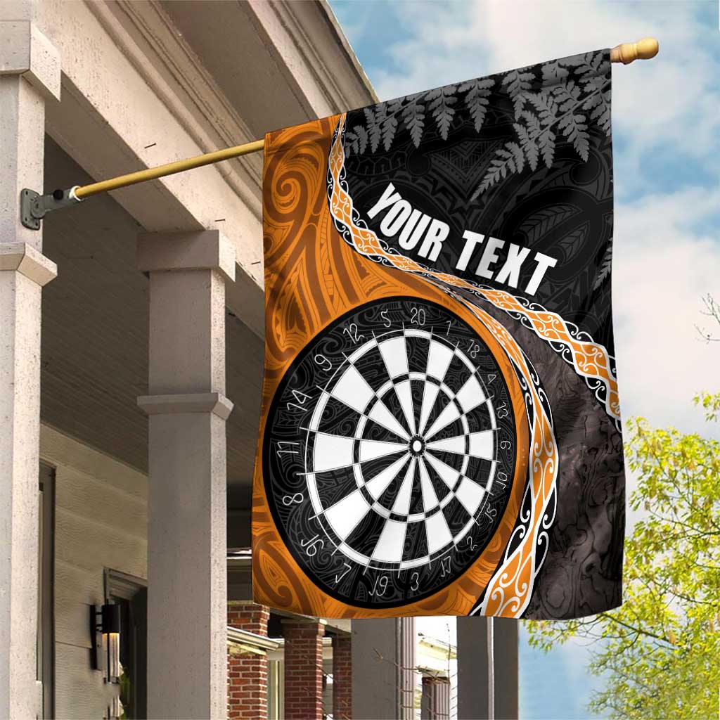 Personalised New Zealand Darts Garden Flag Koru Tribal Tattoo and Silver Fern Maori Pattern Orange Color