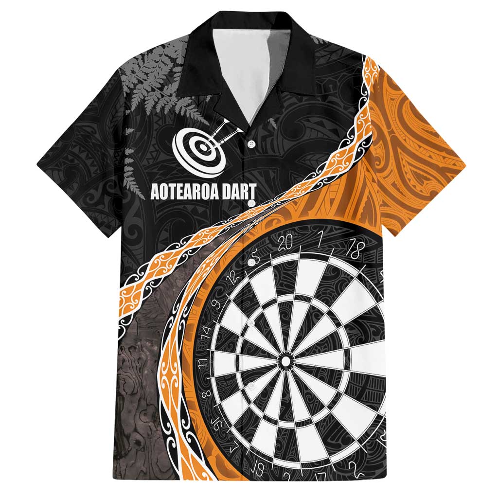Personalised New Zealand Darts Hawaiian Shirt Koru Tribal Tattoo and Silver Fern Maori Pattern Orange Color LT03 Orange - Polynesian Pride