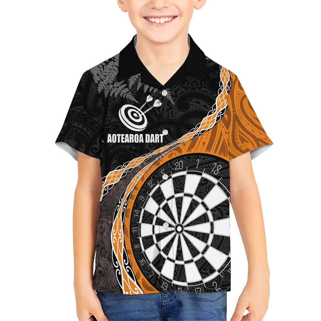 Personalised New Zealand Darts Hawaiian Shirt Koru Tribal Tattoo and Silver Fern Maori Pattern Orange Color LT03 - Polynesian Pride
