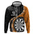 Personalised New Zealand Darts Hoodie Koru Tribal Tattoo and Silver Fern Maori Pattern Orange Color