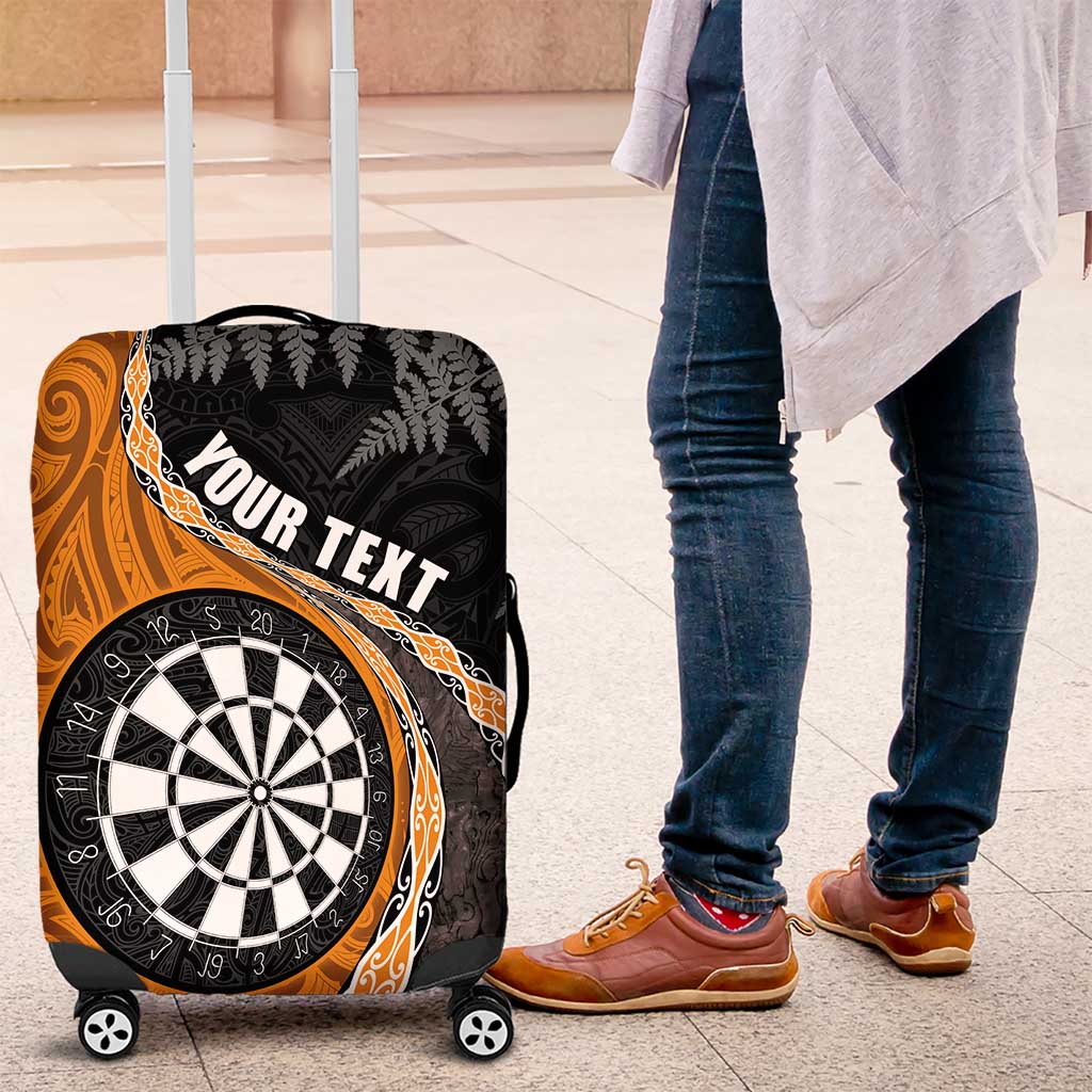 Personalised New Zealand Darts Luggage Cover Koru Tribal Tattoo and Silver Fern Maori Pattern Orange Color