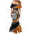 Personalised New Zealand Darts Mermaid Dress Koru Tribal Tattoo and Silver Fern Maori Pattern Orange Color