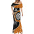 Personalised New Zealand Darts Mermaid Dress Koru Tribal Tattoo and Silver Fern Maori Pattern Orange Color