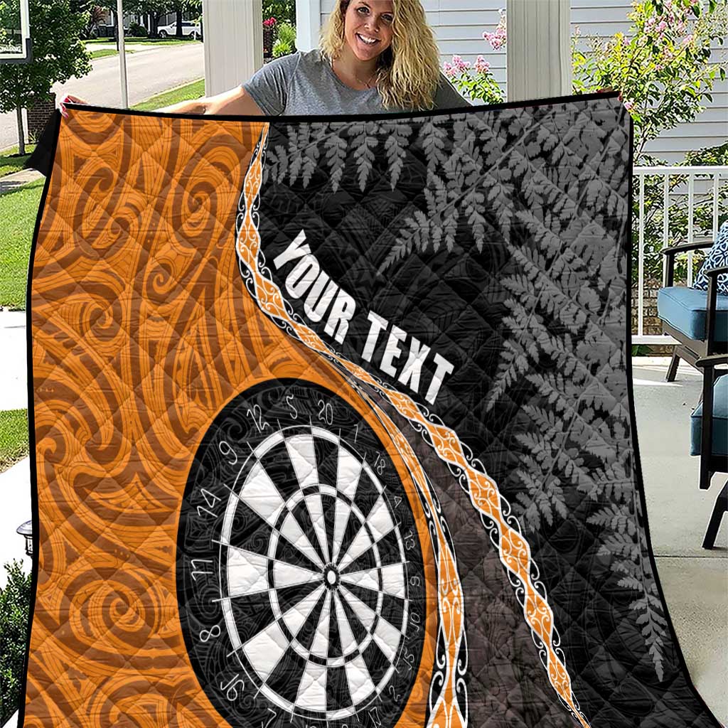 Personalised New Zealand Darts Quilt Koru Tribal Tattoo and Silver Fern Maori Pattern Orange Color