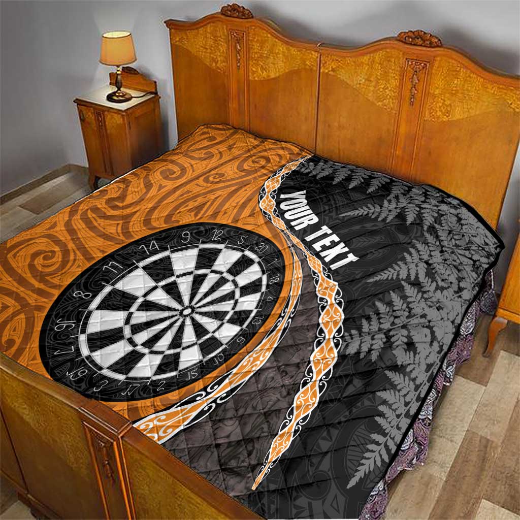 Personalised New Zealand Darts Quilt Koru Tribal Tattoo and Silver Fern Maori Pattern Orange Color