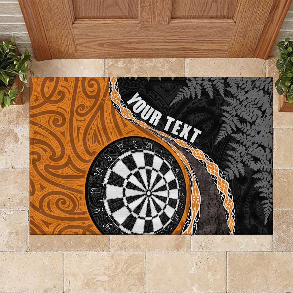 Personalised New Zealand Darts Rubber Doormat Koru Tribal Tattoo and Silver Fern Maori Pattern Orange Color LT03 Orange - Polynesian Pride