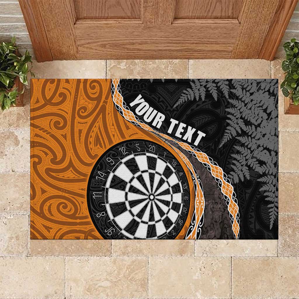 Personalised New Zealand Darts Rubber Doormat Koru Tribal Tattoo and Silver Fern Maori Pattern Orange Color