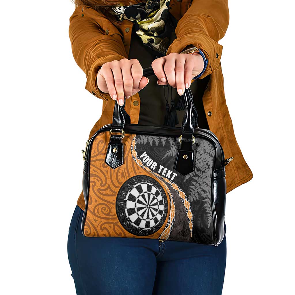 Personalised New Zealand Darts Shoulder Handbag Koru Tribal Tattoo and Silver Fern Maori Pattern Orange Color