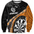 Personalised New Zealand Darts Sweatshirt Koru Tribal Tattoo and Silver Fern Maori Pattern Orange Color