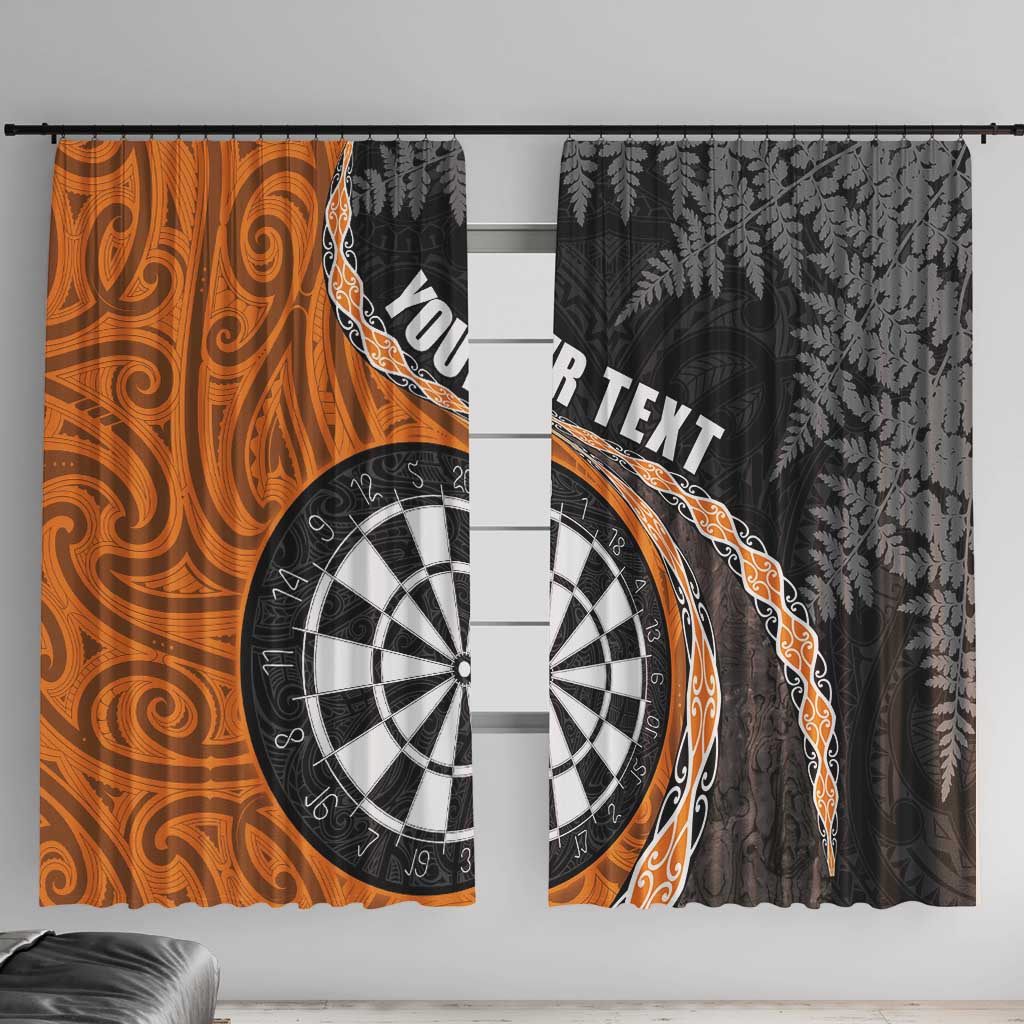 Personalised New Zealand Darts Window Curtain Koru Tribal Tattoo and Silver Fern Maori Pattern Orange Color LT03 With Hooks Orange - Polynesian Pride