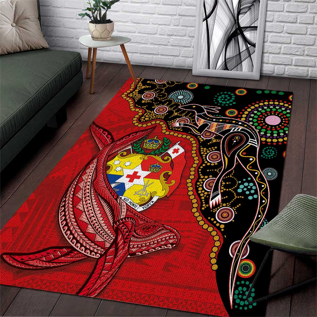 Tonga Ngatu and Australia Together Area Rug Polynesian Humpback Whale and Aboriginal Kangaroo