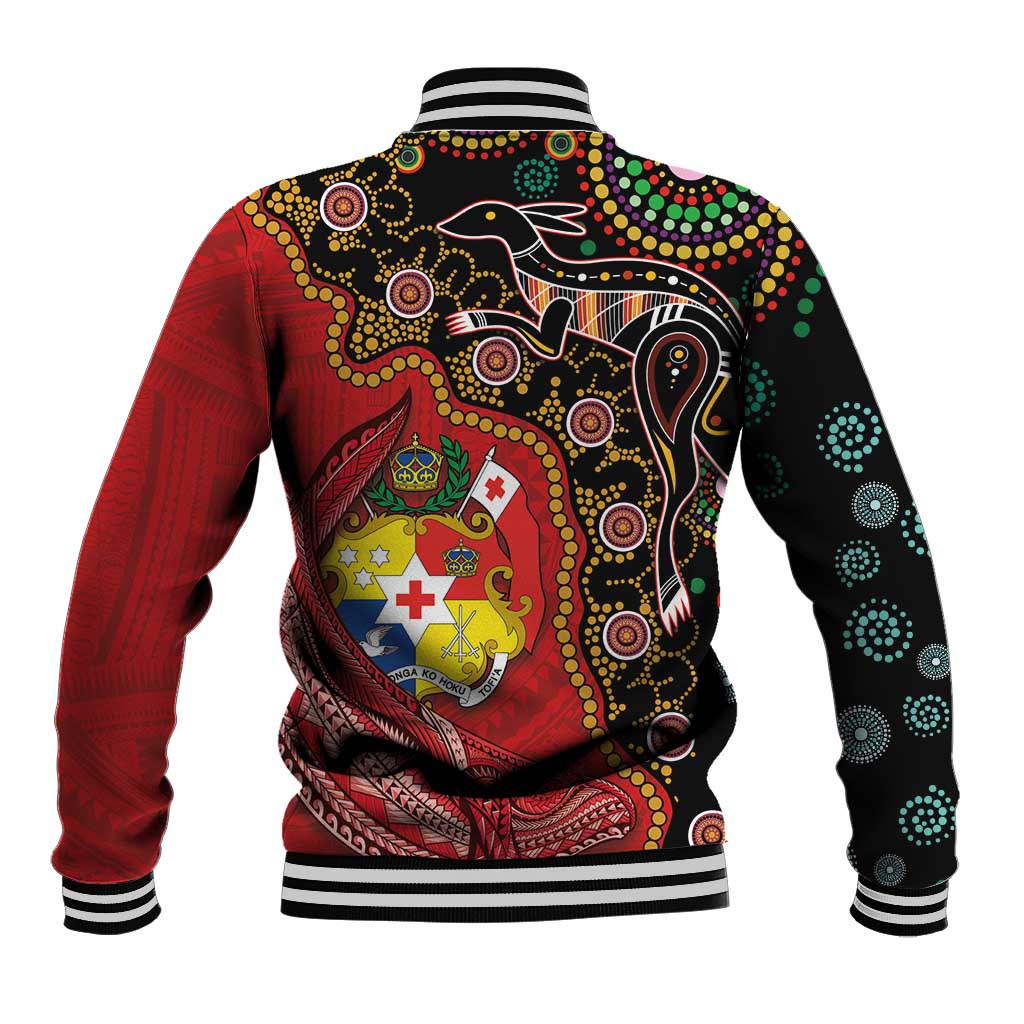 Tonga Ngatu and Australia Together Baseball Jacket Polynesian Humpback Whale and Aboriginal Kangaroo LT03 - Polynesian Pride