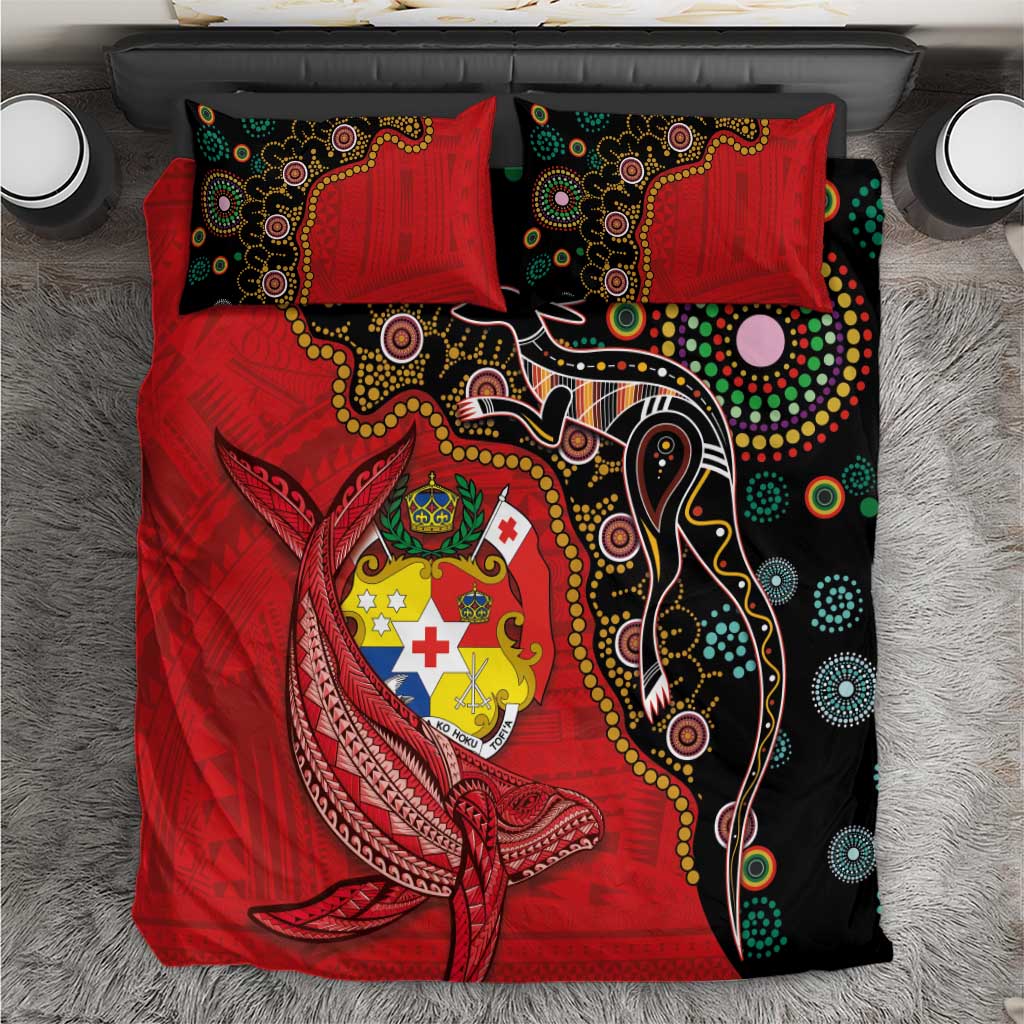 Tonga Ngatu and Australia Together Bedding Set Polynesian Humpback Whale and Aboriginal Kangaroo