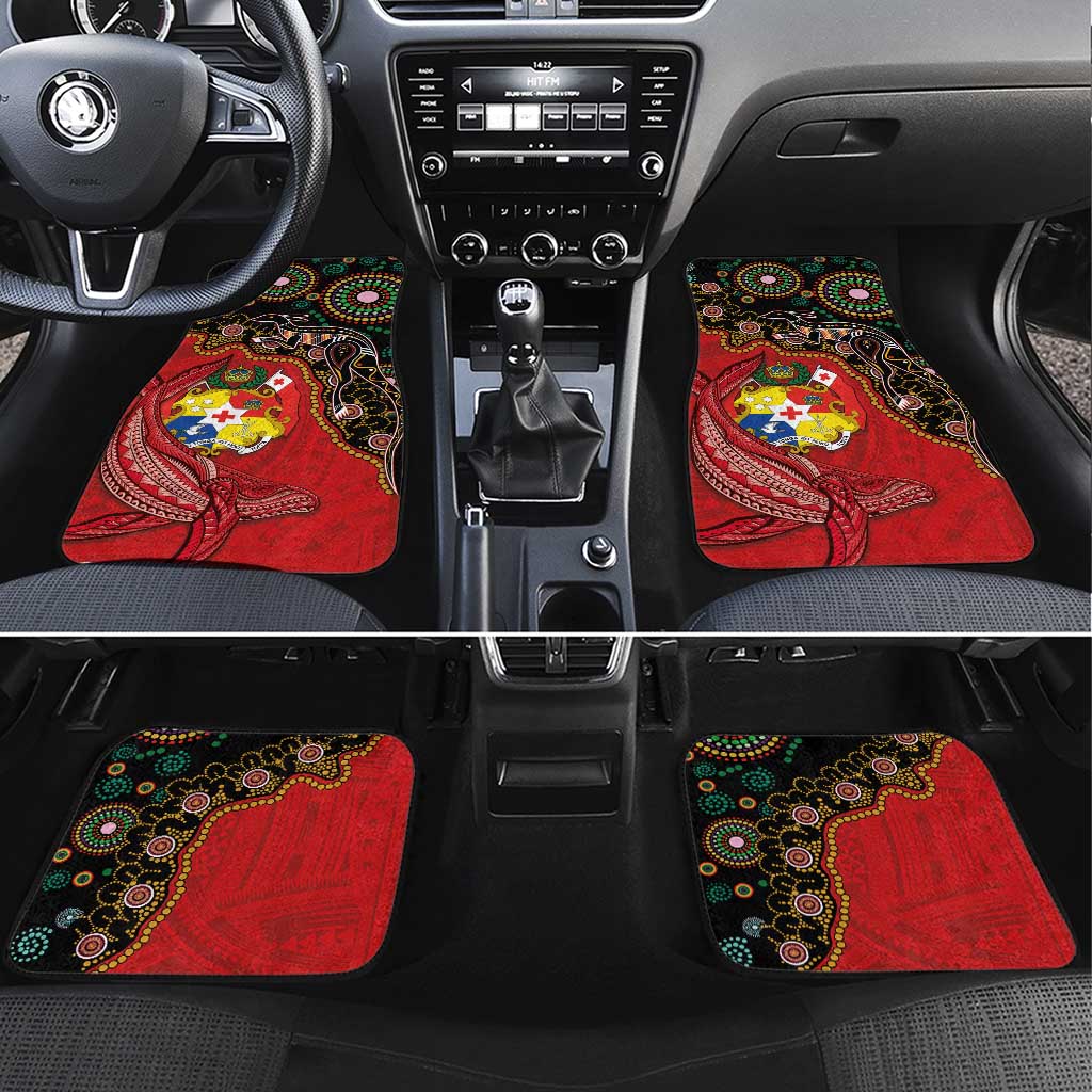 Tonga Ngatu and Australia Together Car Mats Polynesian Humpback Whale and Aboriginal Kangaroo