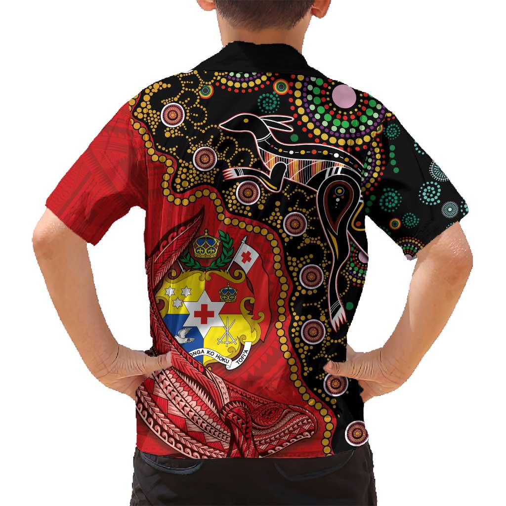 Tonga Ngatu and Australia Together Family Matching Long Sleeve Bodycon Dress and Hawaiian Shirt Polynesian Humpback Whale and Aboriginal Kangaroo LT03 - Polynesian Pride
