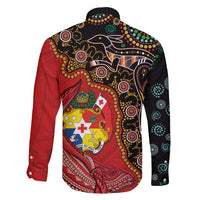 Tonga Ngatu and Australia Together Family Matching Long Sleeve Bodycon Dress and Hawaiian Shirt Polynesian Humpback Whale and Aboriginal Kangaroo LT03 - Polynesian Pride