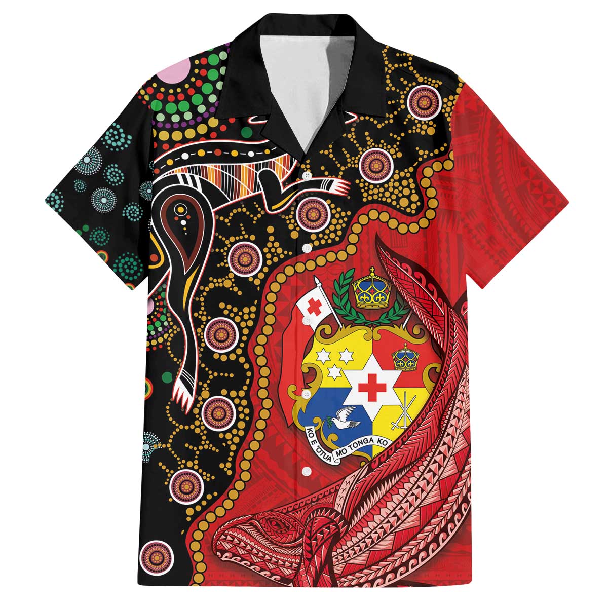 Tonga Ngatu and Australia Together Family Matching Puletasi and Hawaiian Shirt Polynesian Humpback Whale and Aboriginal Kangaroo