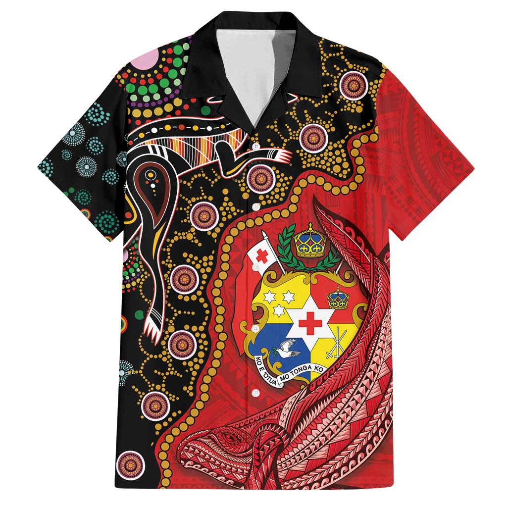 Tonga Ngatu and Australia Together Family Matching Summer Maxi Dress and Hawaiian Shirt Polynesian Humpback Whale and Aboriginal Kangaroo