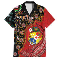 Tonga Ngatu and Australia Together Hawaiian Shirt Polynesian Humpback Whale and Aboriginal Kangaroo LT03 Red - Polynesian Pride