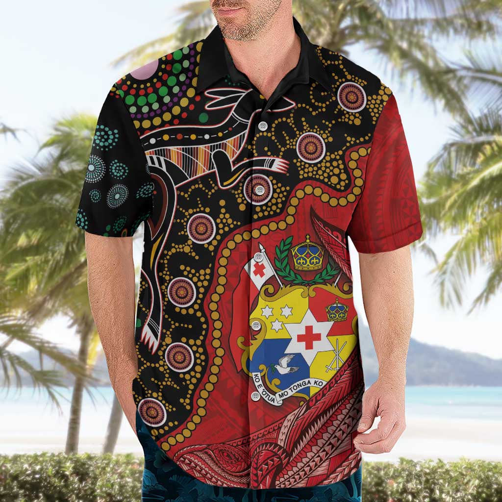 Tonga Ngatu and Australia Together Hawaiian Shirt Polynesian Humpback Whale and Aboriginal Kangaroo LT03 - Polynesian Pride