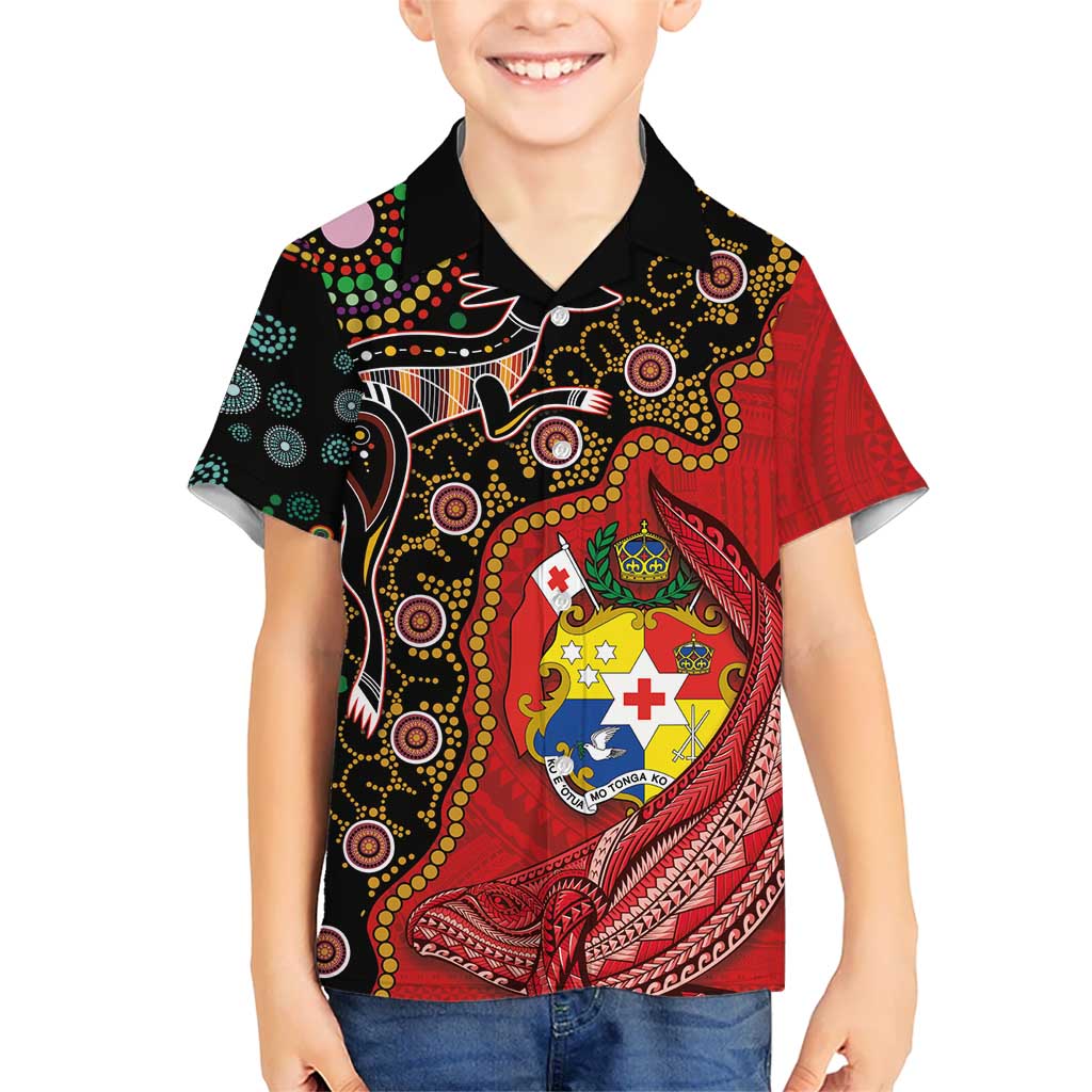 Tonga Ngatu and Australia Together Hawaiian Shirt Polynesian Humpback Whale and Aboriginal Kangaroo LT03 - Polynesian Pride