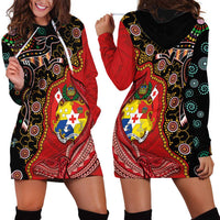 Tonga Ngatu and Australia Together Hoodie Dress Polynesian Humpback Whale and Aboriginal Kangaroo LT03 - Polynesian Pride