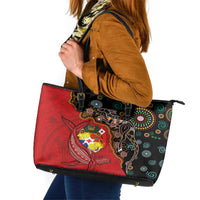 Tonga Ngatu and Australia Together Leather Tote Bag Polynesian Humpback Whale and Aboriginal Kangaroo LT03 Red - Polynesian Pride