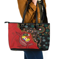 Tonga Ngatu and Australia Together Leather Tote Bag Polynesian Humpback Whale and Aboriginal Kangaroo LT03 - Polynesian Pride