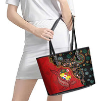 Tonga Ngatu and Australia Together Leather Tote Bag Polynesian Humpback Whale and Aboriginal Kangaroo LT03 - Polynesian Pride
