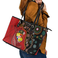Tonga Ngatu and Australia Together Leather Tote Bag Polynesian Humpback Whale and Aboriginal Kangaroo LT03 - Polynesian Pride